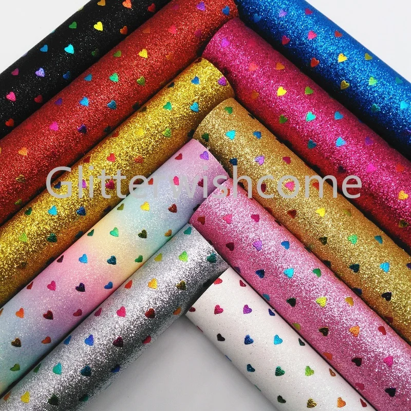 

Glitterwishcome 30X134CM Mini Roll Vinyl For Bows Printed Hearts Glitter Leather Fabirc Faux Leather for Bows, GM370