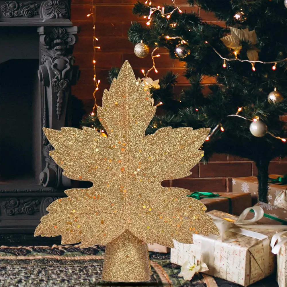 

2020 Hot! Christmas Tree Topper with Rotating 3D Snowflake Projector Gold Sliver Glitter Hollow Lighted Leaves Star Tree Topper