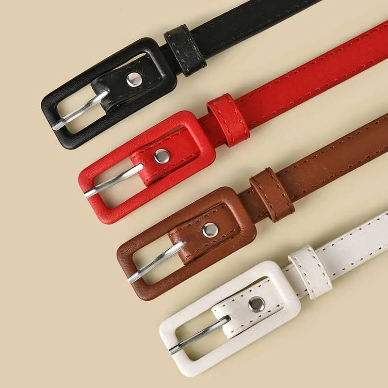 

2020 1Pcs Women's Waist Thin Belt For Jeans Pants PU Leather Buckle Stretch Solid Color Elastic Waist Belt For Women Men Belt