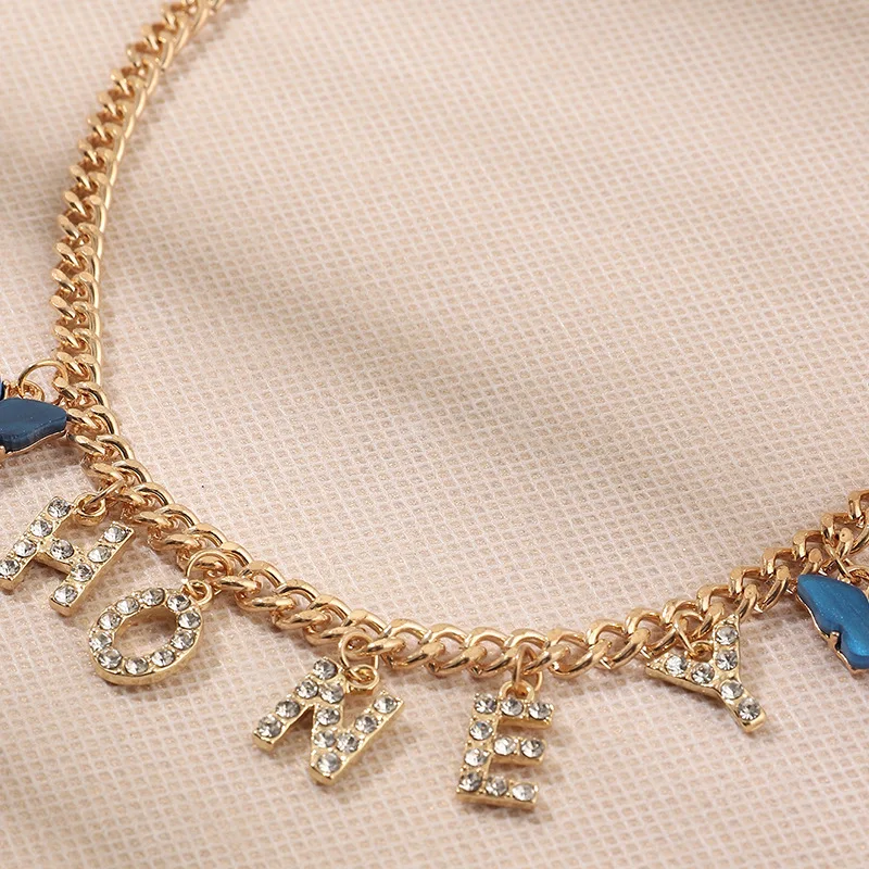 MiFaViPa Korean Cute Butterfly Choker Necklace for Women BABY HONEY ANGEL Crystal Letter Collar Necklace Trendy Choker Necklaces (7)