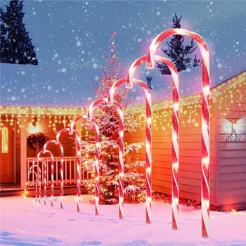 

6 Pcs Christmas Light Pathway Candy Cane Walkway Light Usb Powered Street Lamp Outdoor Garden Yard New Year's Decoration Lamp