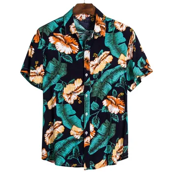 

Summer Men Shirt Ethnic Short Sleeve Print Hawaiian Shirt Blouse Cotton Casual Floral Shirts Plus Size 5xl camisa masculina