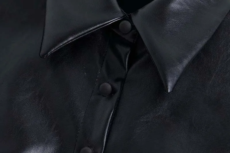 Черная Женская искусственная кожаная блузка осень Новое поступление фонари рукав PU Топы свободные Модные женские однобортные рубашки YNZZU YT684