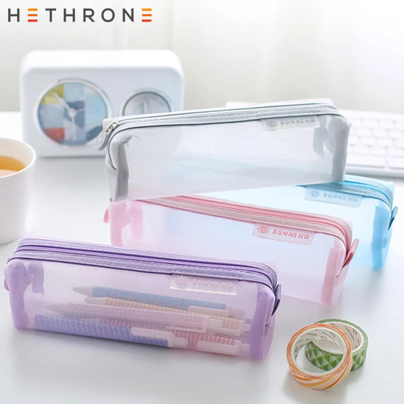 Hethrone прозрачной сетки карандашей пенал для школьных принадлежностей мешок милые