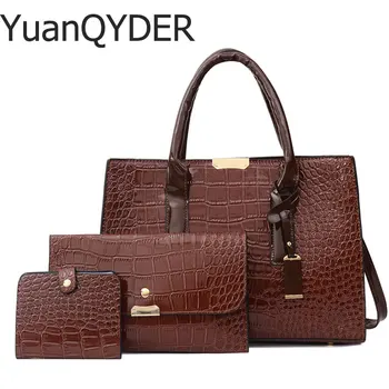 

3-piece Stone Pattern Women Handbag Fashion Patent Leather Handbag Brand Crossbody Bags for Women 2020 Shoulder Bags Travel Tote