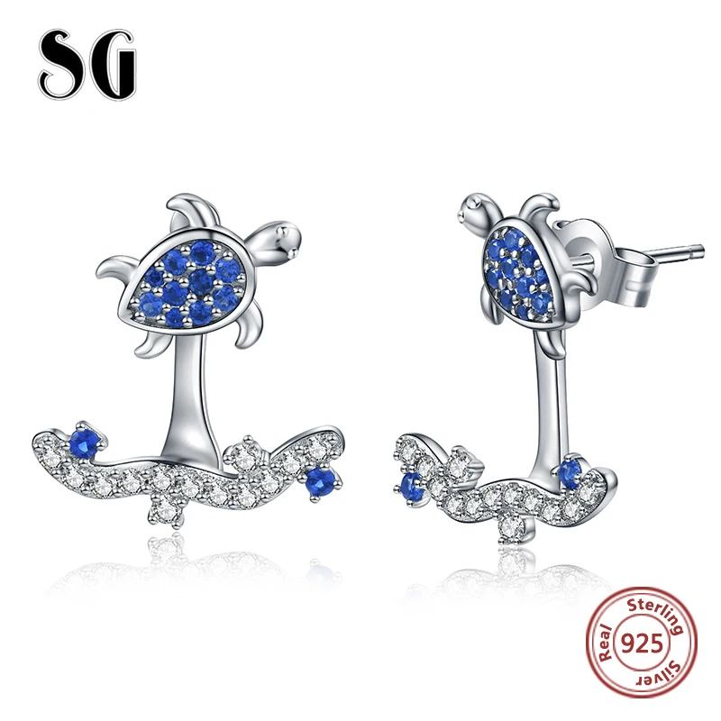 

SG 925 steling silver blue stud earrings for women Summer fashion Marine animal sea turtle earring jewely gifts 2019 new