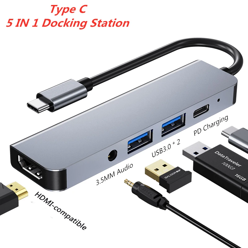 Concentrador de red USB C a HDMI, convertidor multiusb 3,0 compatible con 4K, carga PD, conector de Audio TF/SD de 3,5mm para iPad Pro, adaptador USB a tipo C