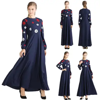 

Ramadan Women Muslim Kaftan Embroidery Dress Abaya Jilbab Dubai Cocktail Maxi Dress Islamic Clothing Arab Robe Long Sleeve Gown