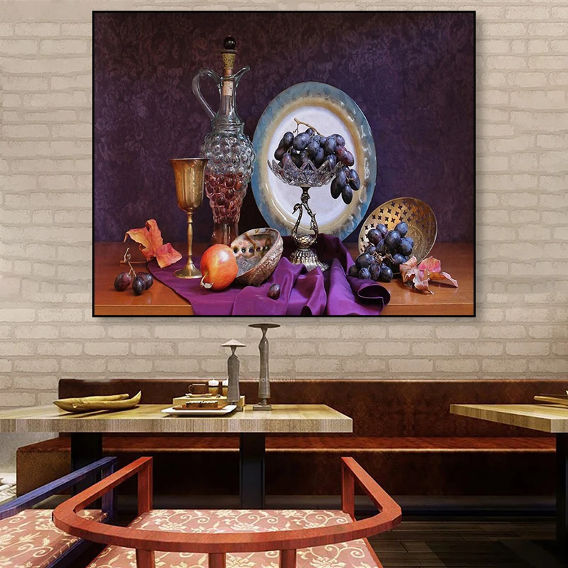 Scandinavian Wall Art Canvas Painting Kitchen Dining Room Decor Retro Wine Grape Fruit Juice Posters And Prints Bar Decoration | Дом и сад
