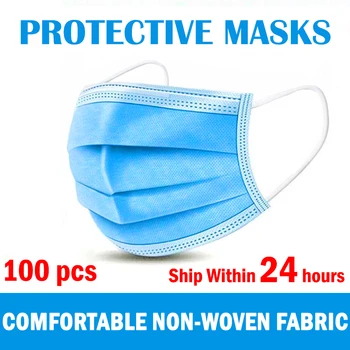 

100 Pcs Protective Masks Disposable Mask Non-wove 3 Layer Mouth Mask Meltblown Cloth Filter Face Mask In Stock 24 Hours Shipping