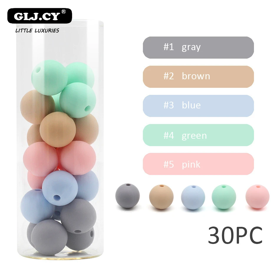 Blue gray series Детские Прорезыватели 12 мм 30 шт., круглые разноцветные силиконовые бусины, Прорезыватель для зубов из пищевого силикона, аксессуары для рукоделия, игрушки для прорезывания зубов - Цвет: Blue gray series
