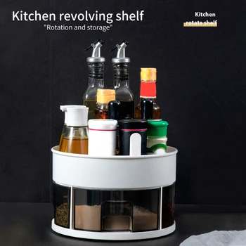 

2 Tier 360 Degree Rotation Freestanding Turntable Countertops Storage Rack Space Saving Kitchen Organizer Condiments Round