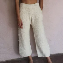 Повседневные зимние теплые пушистые брюки из искусственного меха Женский по щиколотку модные однотонные женские свободные брюки однотонные брюки с эластичной резинкой на талии