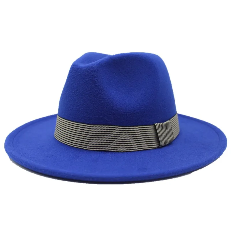 Royal blue Seioum унисекс шерстяной джазовый шляпы с Большими Полями Фетровая одежда Ковбой Панама Федора шляпа для женщин черный красный Трилби Дерби Федора - Цвет: Royal blue
