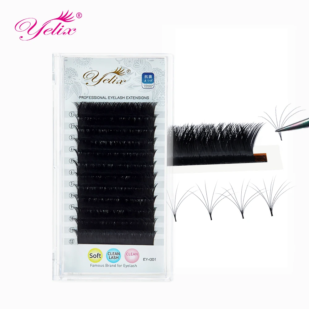Lashes Soft Extension Volume-Lash Easy-Fan Mink Premium Yelix Natural V-Shape