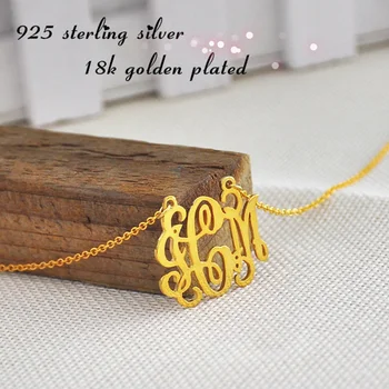 

Wholesale Vermeil Monogram Necklace Personalized 3 initial Pendent Custom Name Jewelry colar