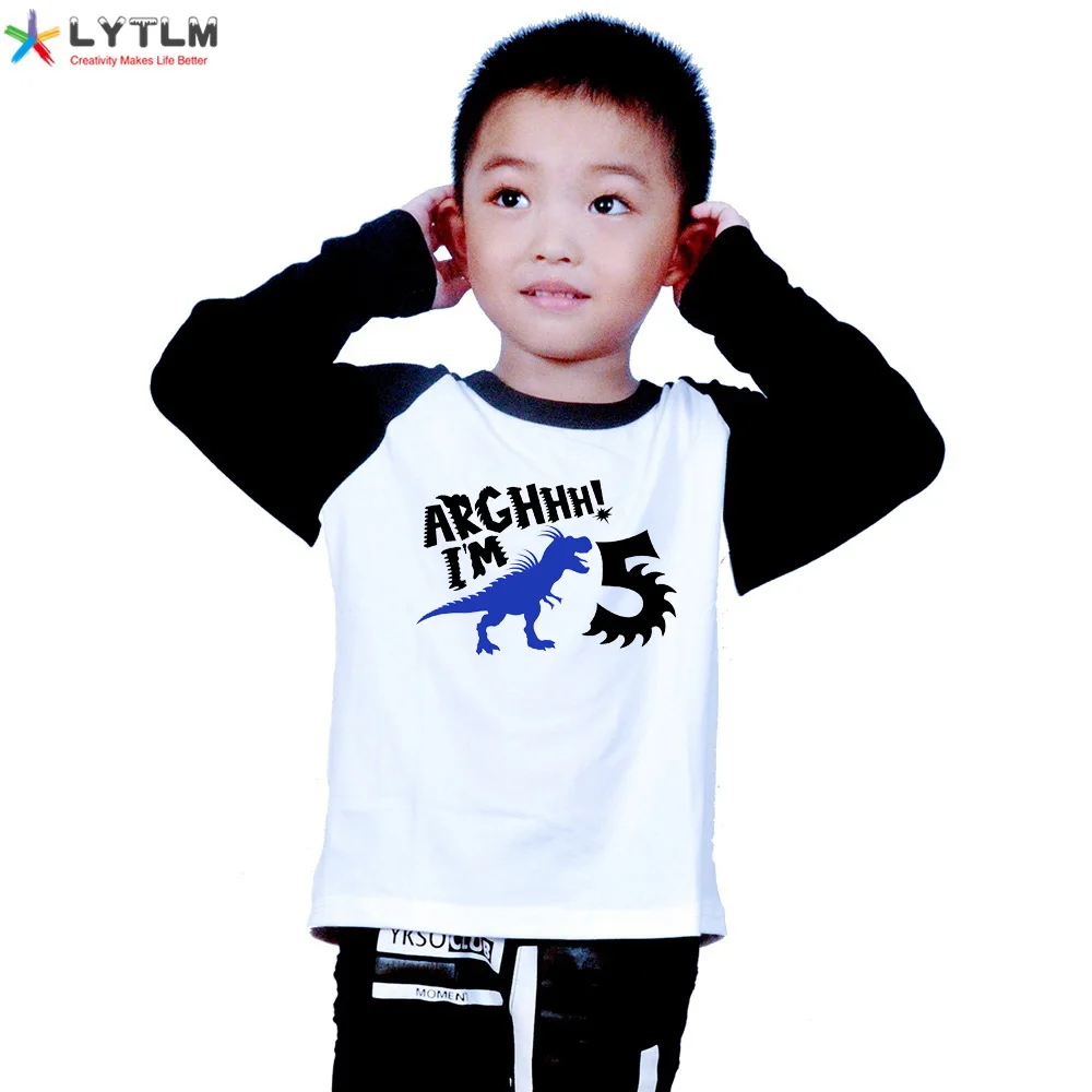 

LYTLM 5th Birthday Tee Shirt Enfant Boy Tshirts kids White Top Kids Dinosaur Clothes Animal Print Kids Tops Long Sleeves Girls