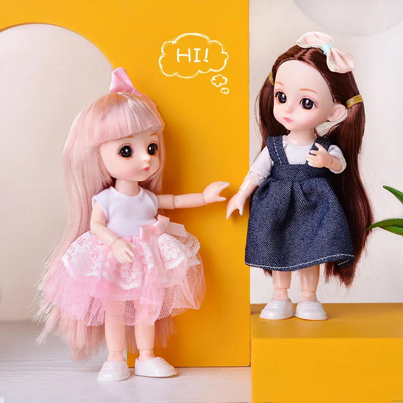16cm Mini Doll Toys for Girl Children 1/12 BJD Blue Eyes Snow Princess Clothes DIY Dress Up Dolls for Girls Gift