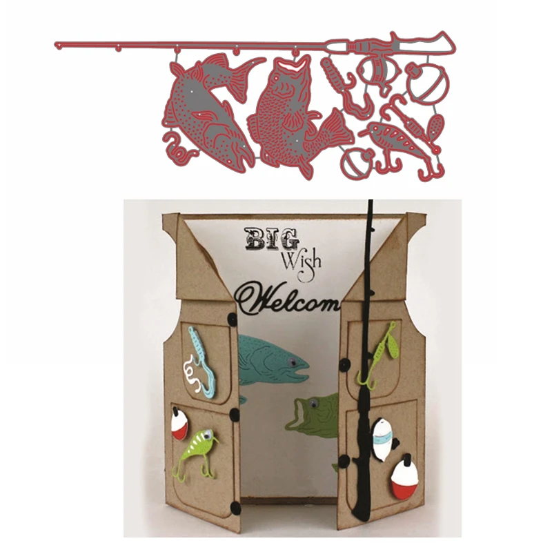 

Fishing Device Rod Bait Shape Metal Cutting Dies Stencil For DIY Scrapbooking Crafts Paper Cards Making Template 2019 New