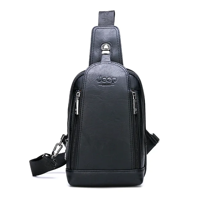 JEEP BULUO Brand Travel Hiking Messenger Shoulder Bags Men's Large Capacity Sling Crossbody Bag Solid Men Leather Bag 881-Black