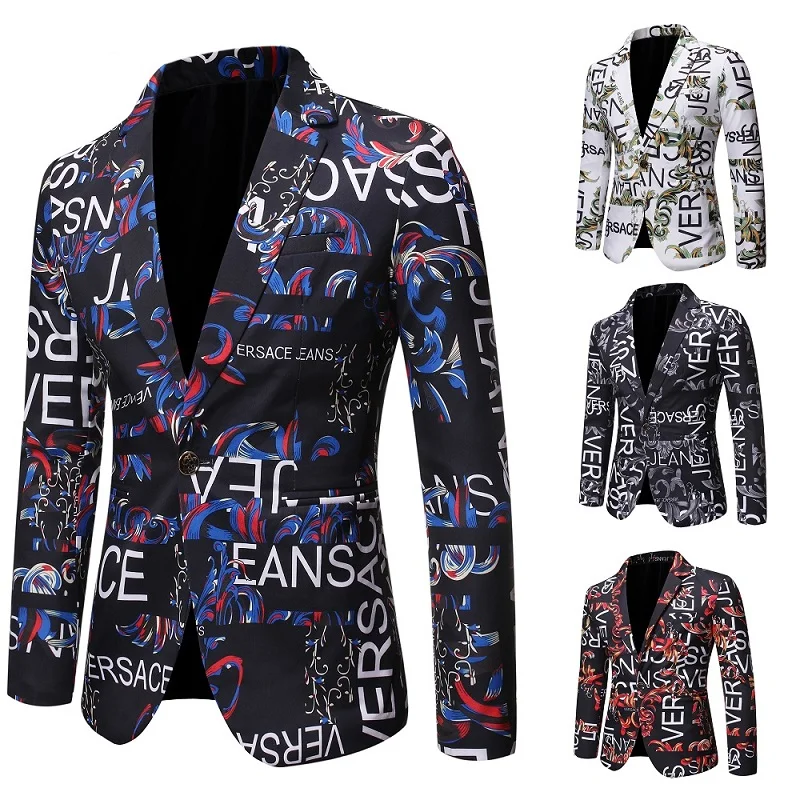 

Mens Suits Blazers 2019 Men's Suit with European and American Alphabet Printing and Slim Mens Blazer Jacket