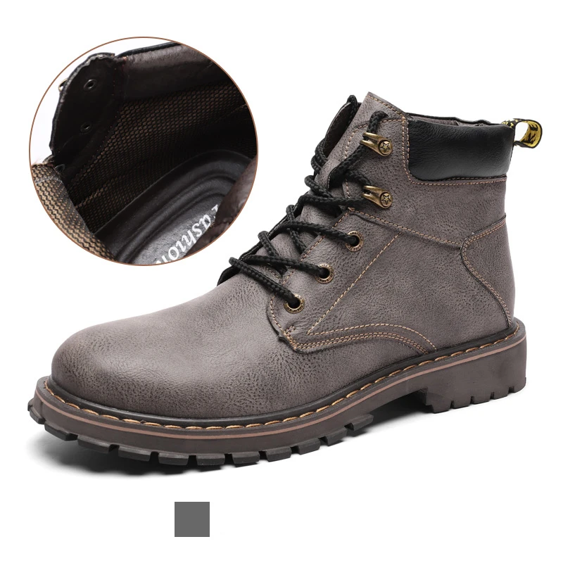 Мужские зимние ботинки, натуральная кожа, Мужская зимняя повседневная обувь, теплые меховые мужские ботильоны, на шнуровке, размер 39-44, k0631m - Цвет: k0631m gray