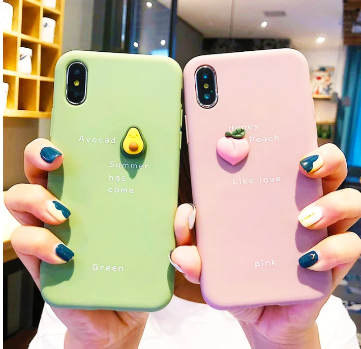 3D чехол с милыми фруктами авокадо персиком для iPhone X XR XS Max силиконовый персик