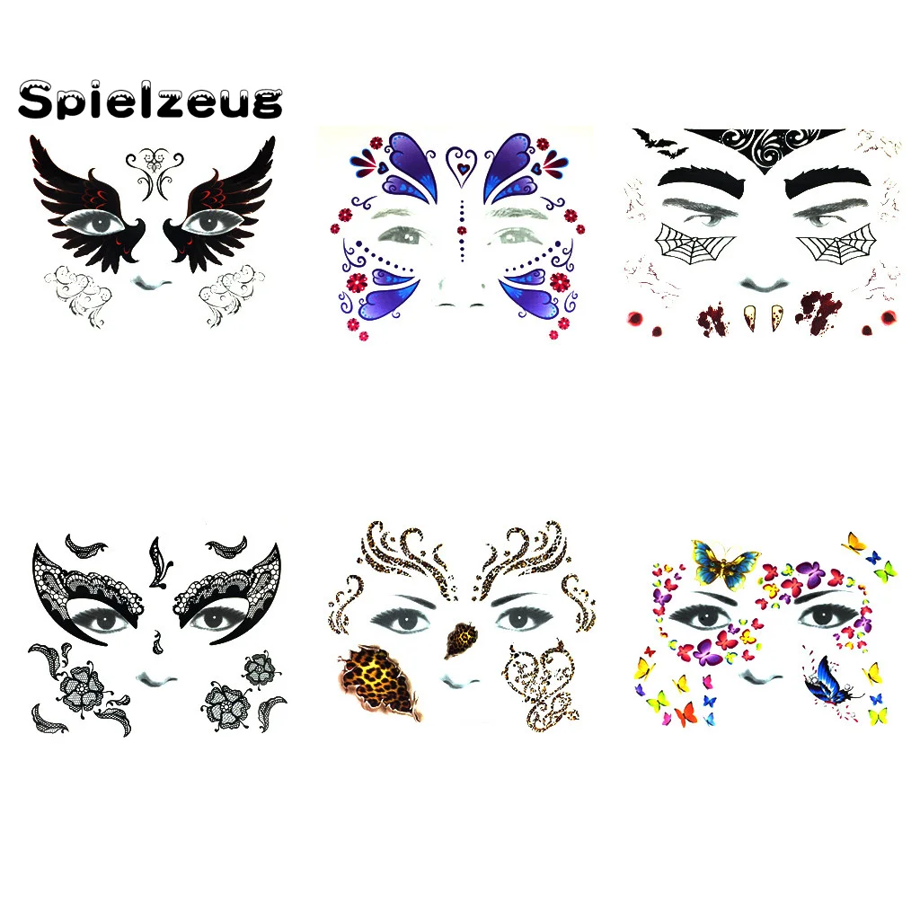 

Halloween Tattoos Makeup Set for Party Costume Women Face Glitter Face Eyes Face Facial makeup Sticker Skull Face Funny Toys#p4