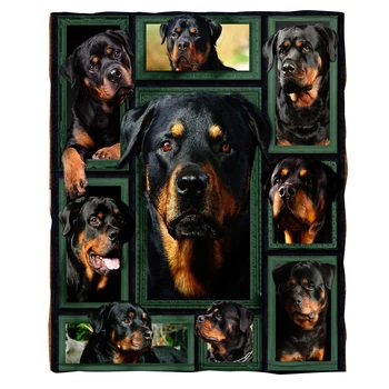 

ONGLYP Flannel Blanket 3D Rottweiler Soft Dog Printed Blanket Sofa Couch Bed Plush Cozy Warm Bedroom Blankets for Adult and Kids
