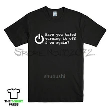 Пробовали выключить и снова включается? Забавная Мужская футболка с принтом GEEK NERD sbz8226