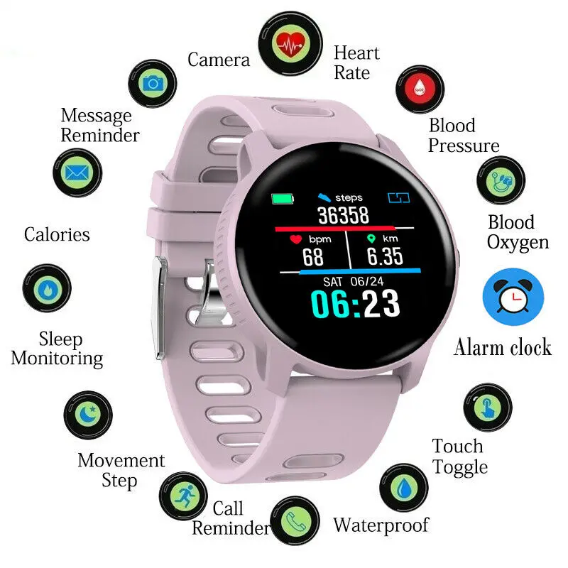 

New S08 Sports Smart Watch Waterproof Fitness Tracker Heart Rate Blood Pressure Blood Oxygen Monitoring Clock Female Smart Watch