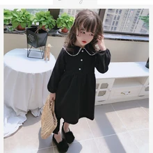 Новое Осеннее милое платье с длинными рукавами для девочек два цвета