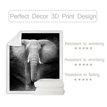 BeddingOutlet Elephant Sherpa Throw Blanket 3D Printed Animal Bedspread Photography Black and White Plush Blanket 150x200cm 3