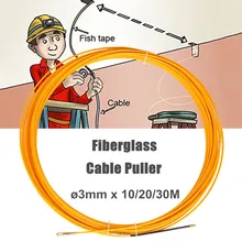 Extractor de Cable amarillo de fibra de vidrio, carrete de fibra de vidrio, conducto de alambre de pared de Metal, 10M/20M/30M/40M, 3mm/4mm
