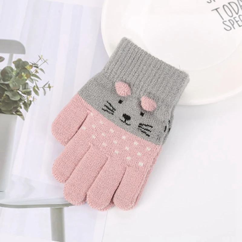 Детские зимние теплые плотные перчатки для девочек и мальчиков, милые варежки с котом, перчатки с имитацией кашемира для От 1 до 7 лет - Цвет: LP