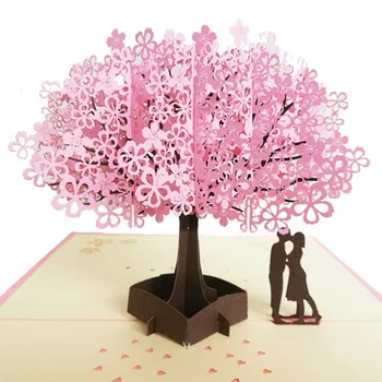 

Valentine's Day Romantic Cherry Blossoms Couple 3D Three-dimensional Birthday Creative Three-dimensional Cherry Tree Paper