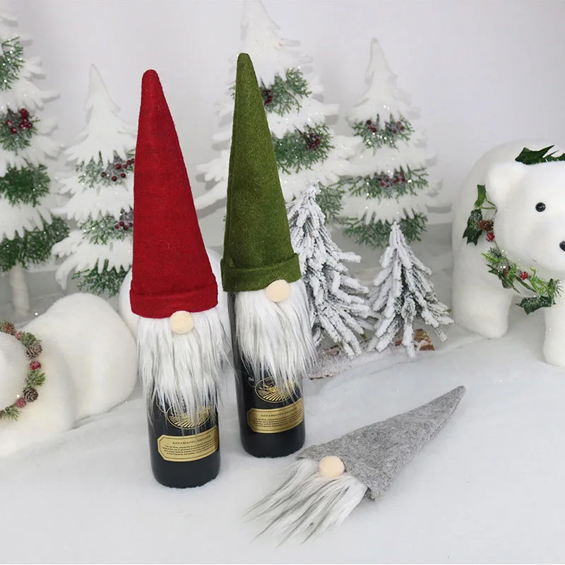 

1/2Pcs Red Green Gray Christmas Wine Bottle Cover Xmas Ornament Mini Hat Cover Santa Claus Dinner Party Decor Wrapper Topper