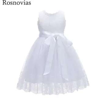 

White Flower Girl Dresses For Weddings 2020 Jewel Zipper Back Lace Applique Bow Child Birthday Party Gowns Girl Pageant Dresses