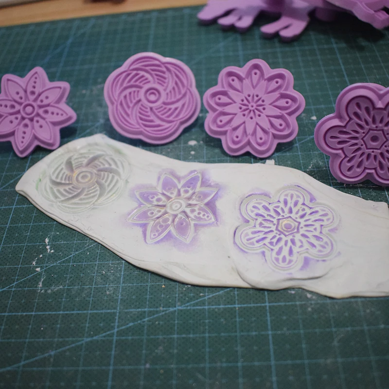 Polymer Clay Stamp Mandala snow butterfly flower Pattern Embossing Plastic Stamp DIY Pottery Texture Clay Tool