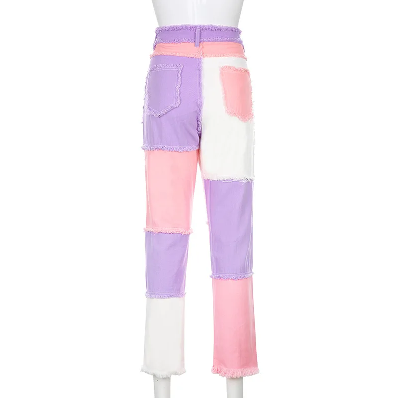 SIDDONS Jeans For Women Fashion Patchwork Jeans Baggy Pants Women Streetwear Cargo Pants High Waisted Denim Straight Trousers