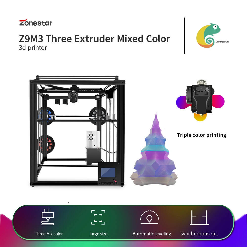 Limited Price for  ZONESTAR Large Size Dual/Triple Extruder Auto Mix Color Stable Frame Easy Auto Level 3D Printer Imp