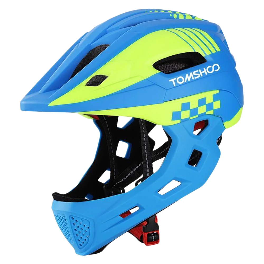 TOMSHOOH Kid Bike Full Face Helmet Children Safety Riding Skateboard Helmet Sports Head Guard with Taillight and Detachable Chin