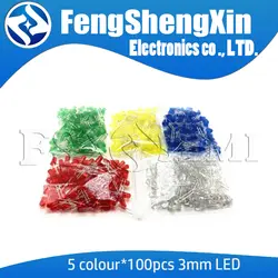 5 значения x100pcs = 500 шт. 3 мм светодиодный F3 Диод комплект смешанные Цвет красный зеленый цвет желтый, синий; размеры 34–43 белый