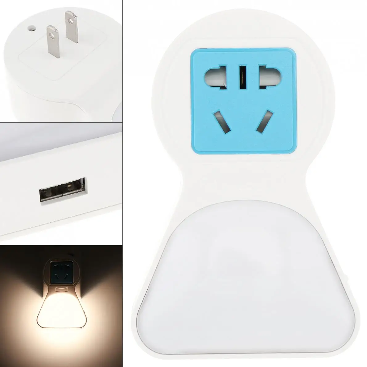 

LED Night Light Dusk to Dawn Sensor 3 Lighting Modes with USB Charger Ports and 2 Power Plug Outlets for Mobile Phone Charging