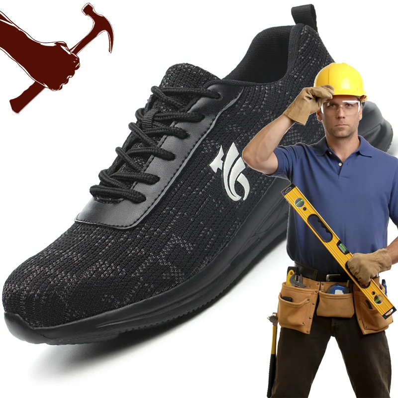 Для Мужчин's Сталь носком рабочая обувь; Воздухопроницаемый материал; Рабочая обувь анти-прокол противоскользящий дизайн Повседневное защитная обувь