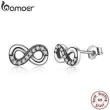BAMOER высокое качество 925 пробы серебро Бесконечность любовь, прозрачный CZ узел серьги для женщин ювелирные украшения PAS475