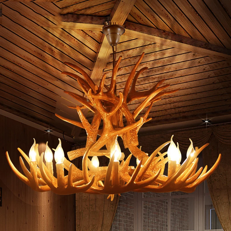 Nordic Retro Antlers Chandelier Lighting American Vintage LOFT Kitchen Hanging Lamp Resin Resturant Bedroom Lustre Chandeliers | Освещение