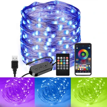 

Fairy SMart LED RGB Christmas Lights Remote Control USB Color Changing String Bluetooth APP Control Garland Xmas Bedroom Wedding