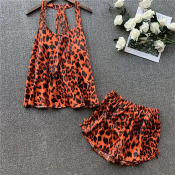 

Women Pajama Suit Leopard Print Pullover Western Casual Shorts Young Girl Two Set Home Sexy Home 2020 New Fashion Summer Lady