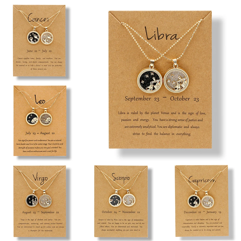 12-Constellation Necklaces Jewelry Gold-Chain Zodiac Sign Round Pendant Birthday-Gift